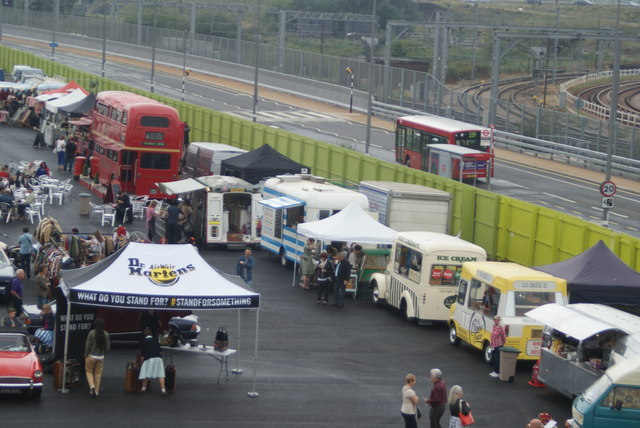 Looking down into the Classic Car Boot Sale from the walkway leading into the OIympic Park #2